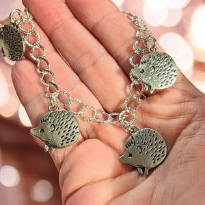 Silver Hedgehog Lover's Charm Bracelet - - LadybugfeetDesigns -
