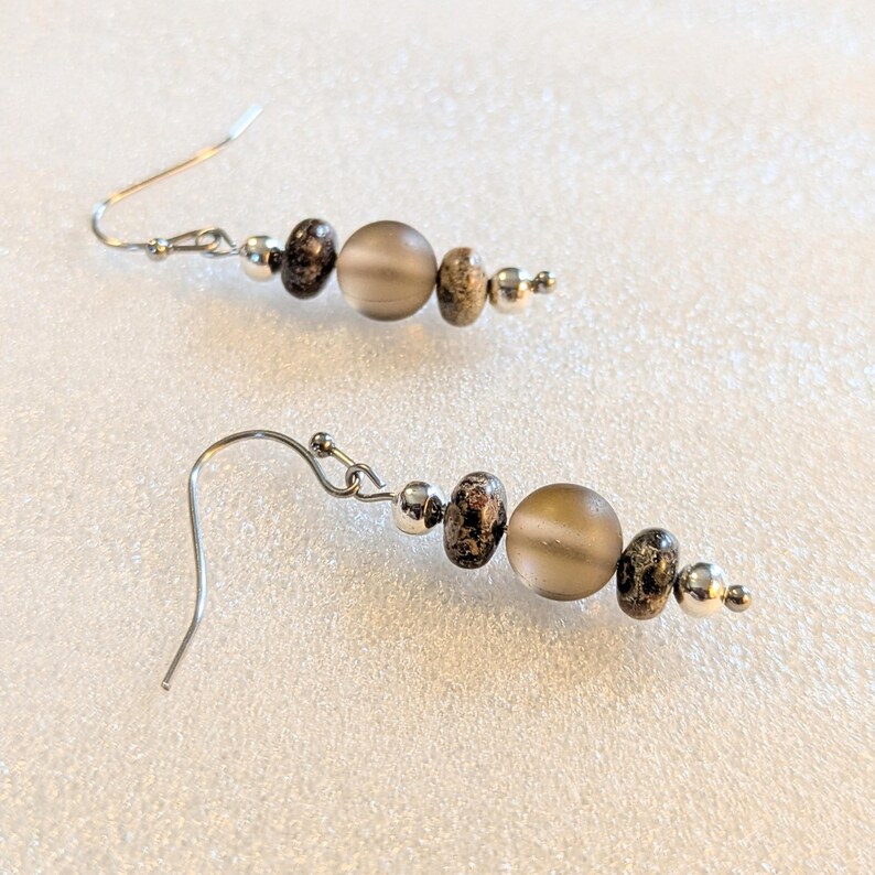 Moonstone/Leopard Skin Jasper Beaded Hook Earrings - - LadybugfeetDesigns -