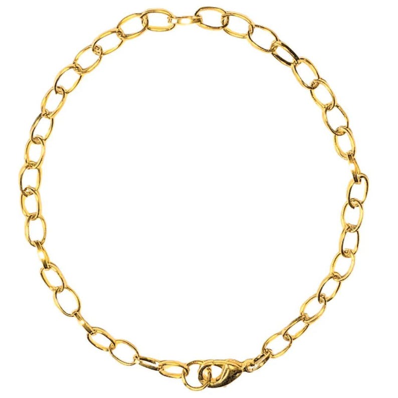 Shiny Gold-Tone Oval Link Charm Bracelet Base - D.i.y. - Build Your Charm Bracelet! - - LadybugfeetDesigns -