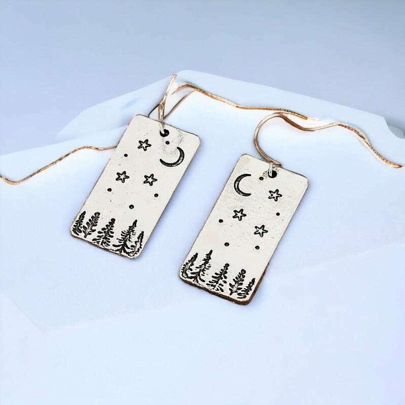 Starry Night in the Pines Dangle Earrings - - LadybugfeetDesigns -