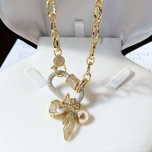 Dragonfly/Fairy Wing, Heart Carabiner Necklace, Gold - Adjusts up to 20 inches - - LadybugfeetDesigns -