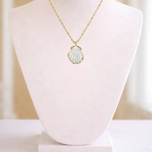Natural Scallop Shell Necklace, Gold - 18- 24 inch - - LadybugfeetDesigns -