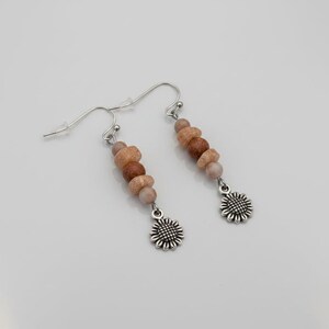 Sunflower Beaded Sunstone Hook Earrings, Silver - - LadybugfeetDesigns -