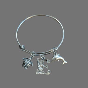Beach - Dolphin, Sea Turtle, Sea Shell Child's Bangle bracelet - - LadybugfeetDesigns -