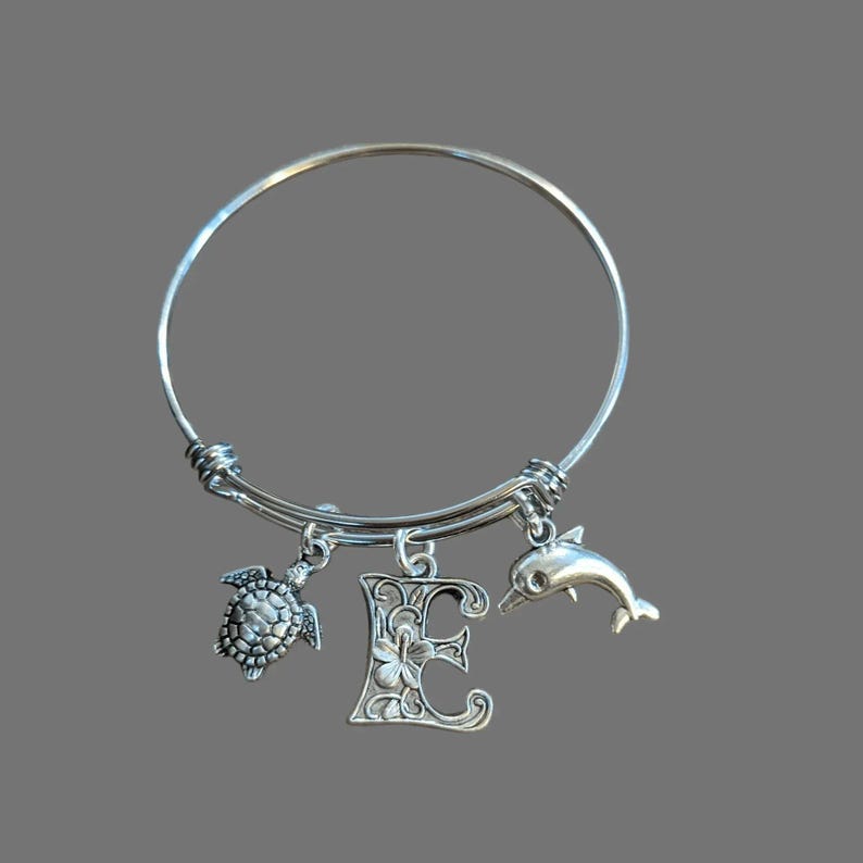 Beach - Dolphin, Sea Turtle, Sea Shell Child's Bangle bracelet - - LadybugfeetDesigns -
