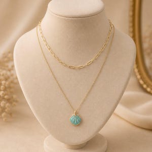 Blue Scallop Shell necklace set, Gold - - LadybugfeetDesigns -