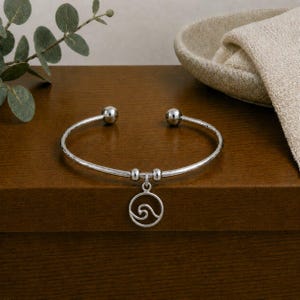 Ocean Wave Euro Bangle Cuff, Silver - - LadybugfeetDesigns -