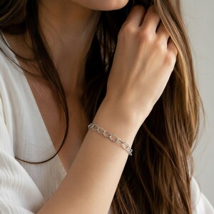 Silver Hammered Oval Link Charm Bracelet Base - D.i.y. - Build Your Charm Bracelet! - - LadybugfeetDesigns -