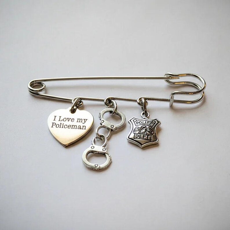 I Love My Policeman Safety Pin Brooch, Purse Charm - - LadybugfeetDesigns -