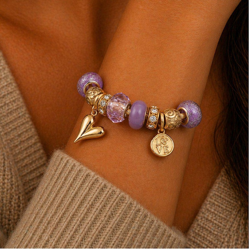 Romantic Heart Euro Cuff Wrap Bracelet, Gold - - LadybugfeetDesigns -