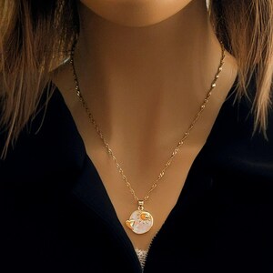 Pearl Shell Heart Sun necklace, Gold- 20 inch - - LadybugfeetDesigns -