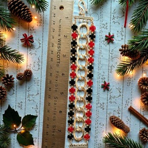 Red and Deep Green Multi Faceted Crystal Bracelet-Large 8 inch - - LadybugfeetDesigns -