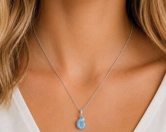 Blue Sea Snail Necklace, 20 inches - Silver