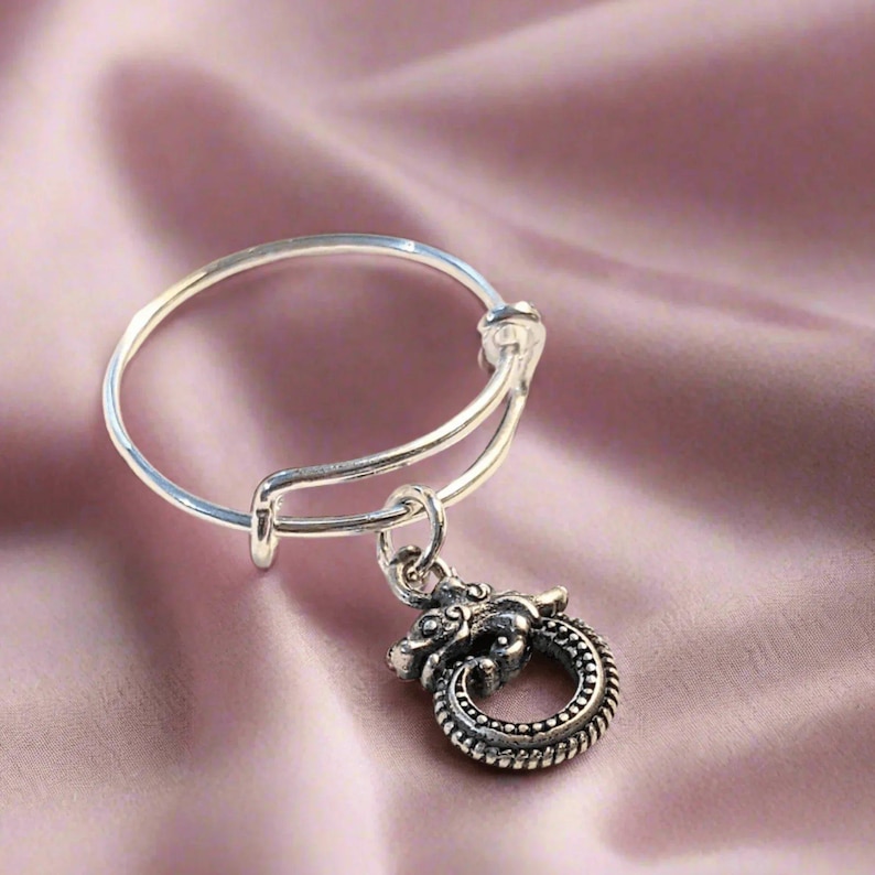 Sterling Silver Dragon Charm Ring - - LadybugfeetDesigns -