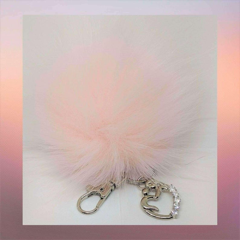Rhinestone Mother and Baby Keychain/Faux Fur Pom Pom Charm Key Chain-Purse Charm/Journal Charm - - LadybugfeetDesigns -
