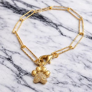 Gold Dog/Cat Paw Paperclip Chain Bracelet - - LadybugfeetDesigns -
