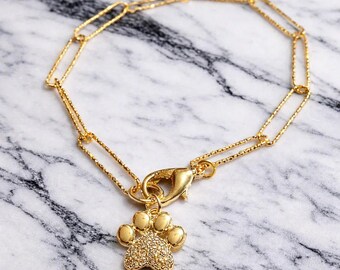 Gold Dog/Cat Paw Paperclip Chain Bracelet
