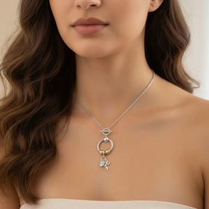 Friends Forever Sunflower Sterling Silver Toggle Charm Necklace, 20 inches - - LadybugfeetDesigns -