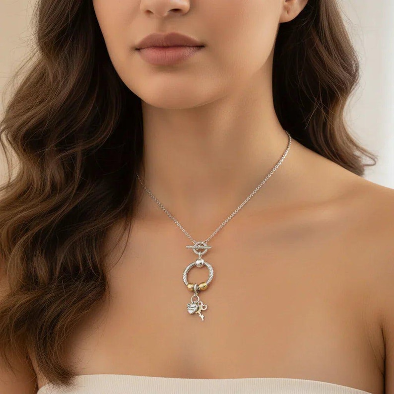 Friends Forever Sunflower Sterling Silver Toggle Charm Necklace, 20 inches - - LadybugfeetDesigns -