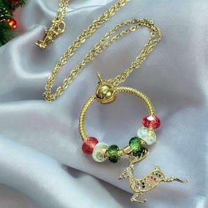 Gold Reindeer Charm Keeper Necklace, Approx. 26 inches - - LadybugfeetDesigns -