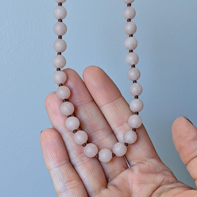 Matte Pink Jade Semi-Precious Gemstone Necklace- 36 inch - - LadybugfeetDesigns -