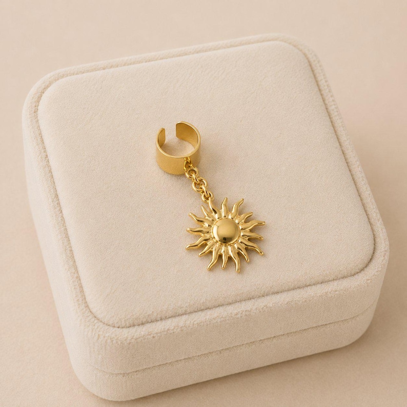 Celestial Sun Ear Cuff, Gold - - LadybugfeetDesigns -