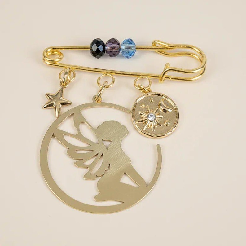 Fairy Safety Pin Brooch, Purse Charm - - LadybugfeetDesigns -