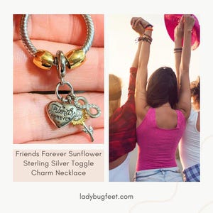 Friends Forever Sunflower Sterling Silver Toggle Charm Necklace, 20 inches - - LadybugfeetDesigns -