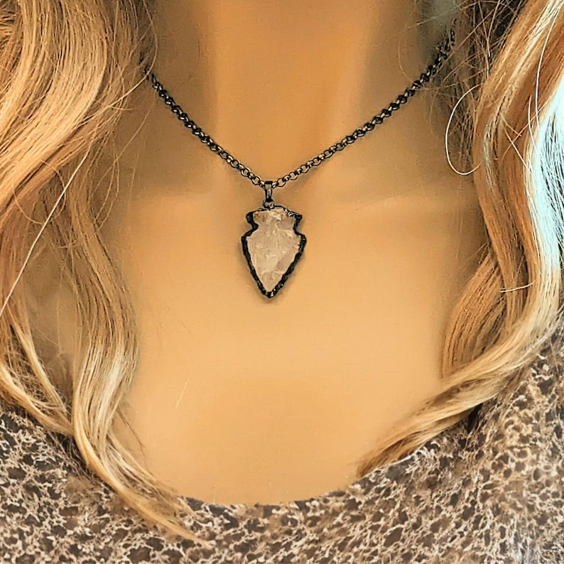 White Quartz Crystal Arrowhead necklace, 18- 24 inch - - LadybugfeetDesigns -
