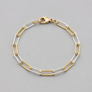 Two Tone Diamond Cut Paperclip Chain Bracelet - - LadybugfeetDesigns -