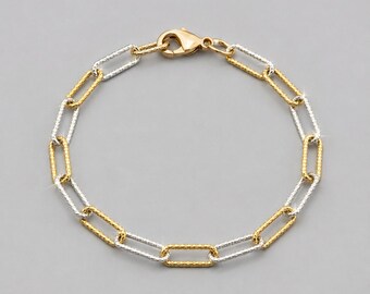 Two Tone Diamond Cut Paperclip Chain Bracelet