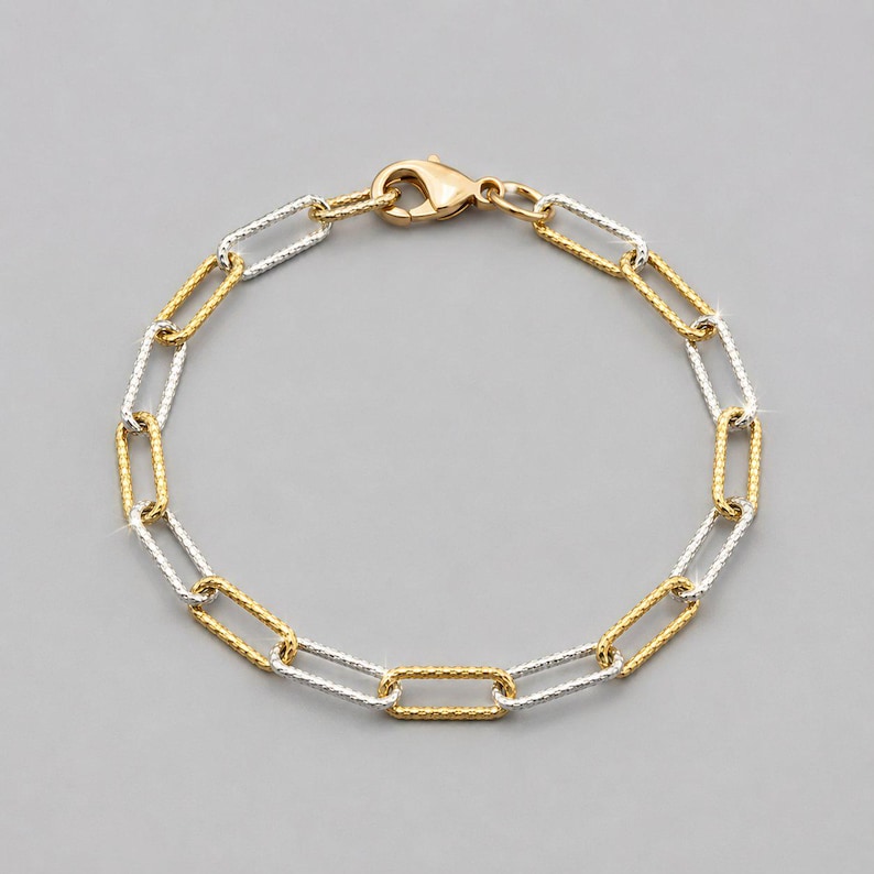Two Tone Diamond Cut Paperclip Chain Bracelet - - LadybugfeetDesigns -