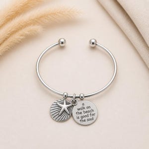 A Walk on the Beach Euro Bangle Cuff, Silver - - LadybugfeetDesigns -