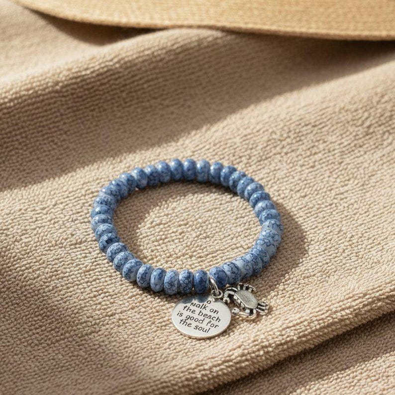 A Walk on the Beach is Good for the Soul Beaded Stretch Bracelet - - LadybugfeetDesigns -