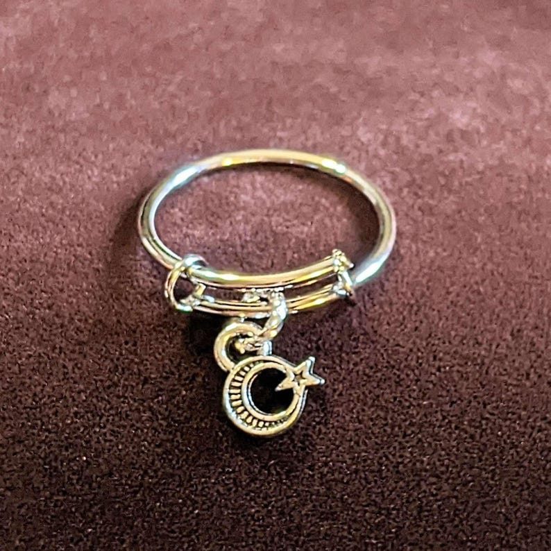 Moon Star Expandable Charm Ring - - LadybugfeetDesigns -