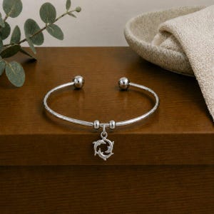 Dolphin Trio Euro Bangle Cuff, Silver - - LadybugfeetDesigns -