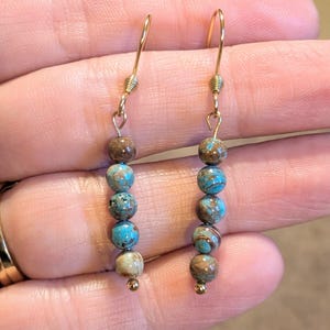 Ocean Jasper Beaded Hook Earrings, Gold - - LadybugfeetDesigns -
