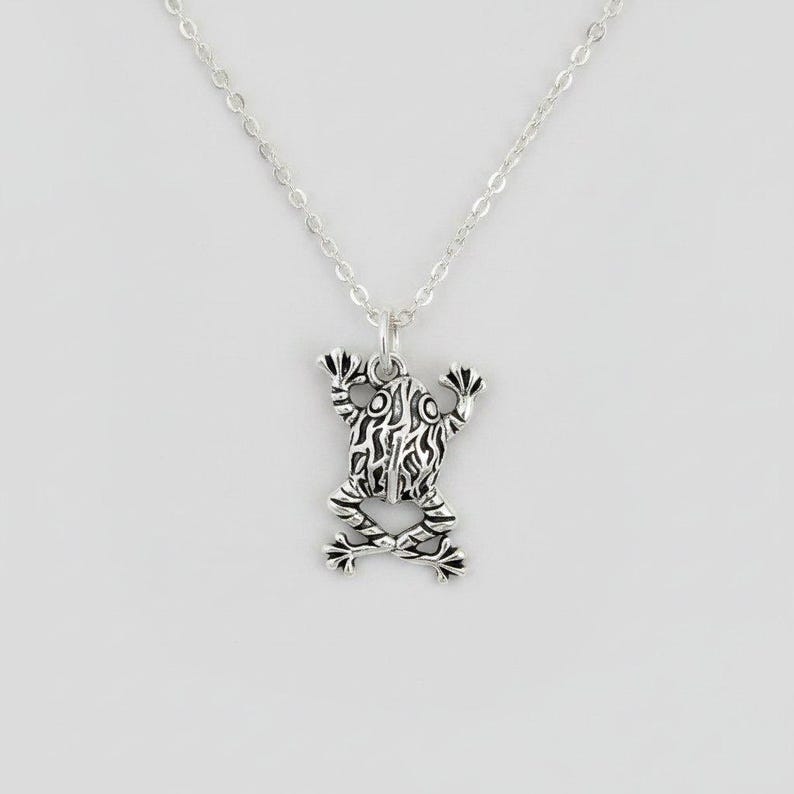 Fancy Rustic Frog Necklace, 20 inches - Silver - - LadybugfeetDesigns -