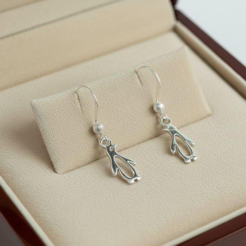 Penguin Sterling Silver dangle earrings - - LadybugfeetDesigns -