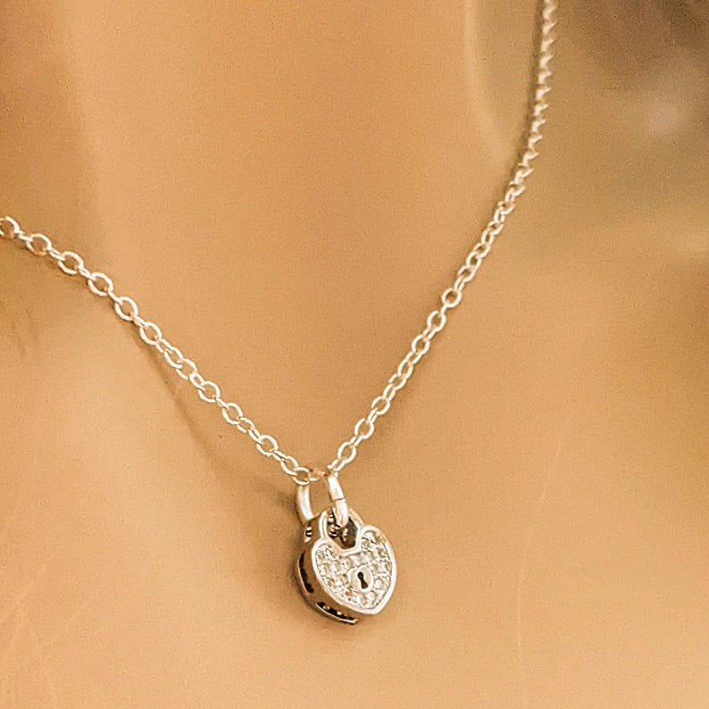 CZ Heart Charm Necklace - Sterling Silver - 18 inch - - LadybugfeetDesigns -