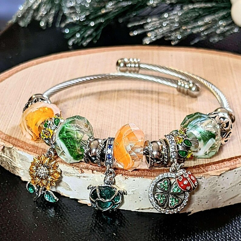 Garden Party Euro Cuff Wrap Bracelet, Silver - - LadybugfeetDesigns -