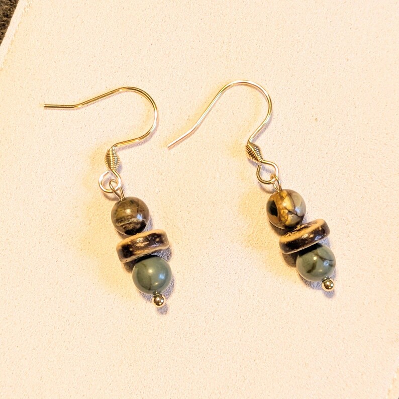 Red Creek Jasper Beaded Hook Earrings, Gold - - LadybugfeetDesigns -