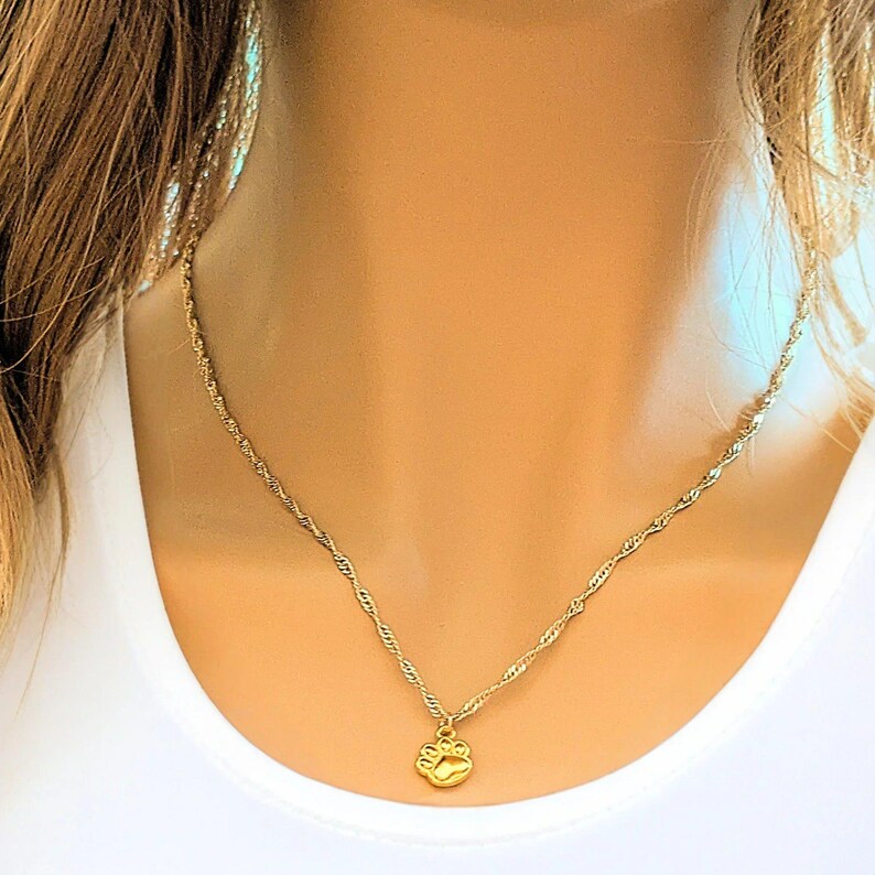 Paw Print necklace, Gold- 20 inch - - LadybugfeetDesigns -