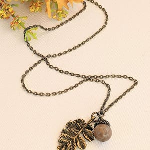 Acorn Oak Leaf Necklace, Antique Bronze - - LadybugfeetDesigns -