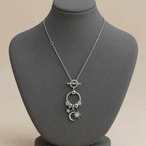 Moon Sun Star Sterling Silver Toggle Charm Necklace, 20 inches - - LadybugfeetDesigns -