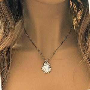 Natural Scallop Shell Necklace, Gold - 18- 24 inch - - LadybugfeetDesigns -