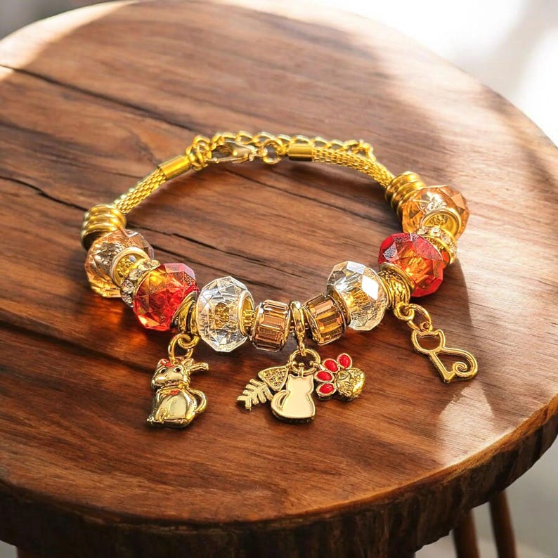 MEOW European beaded bracelet - Gold - - LadybugfeetDesigns -