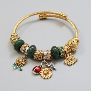 Garden Party Euro Cuff Wrap Bracelet, Gold - - LadybugfeetDesigns -
