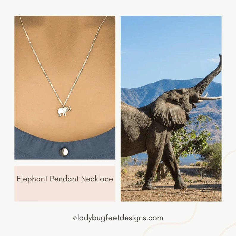 Elephant Pendant Necklace, Silver - 18 - 22 inches - - LadybugfeetDesigns -
