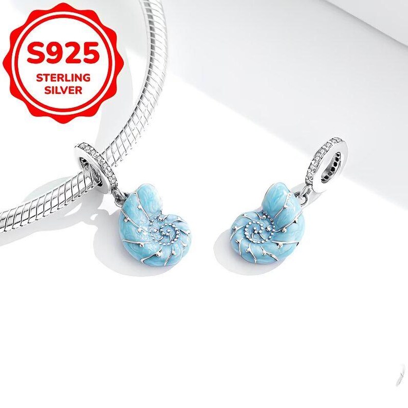 Blue Sea Snail Necklace, 20 inches - Silver - - LadybugfeetDesigns -